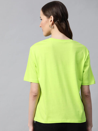 Women's Neon Green Blessed-Print T-Shirt
