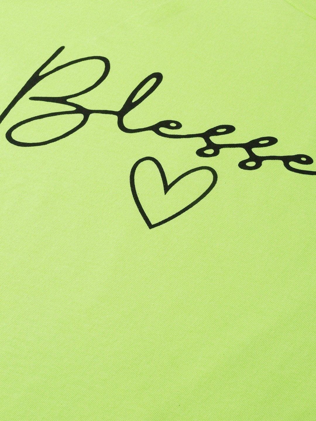 Women's Neon Green Blessed-Print T-Shirt