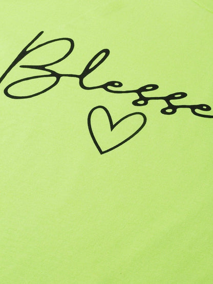Women's Neon Green Blessed-Print T-Shirt