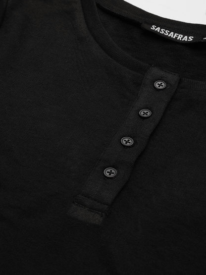 Women's Black Full Sleeve Henley T-Shirt