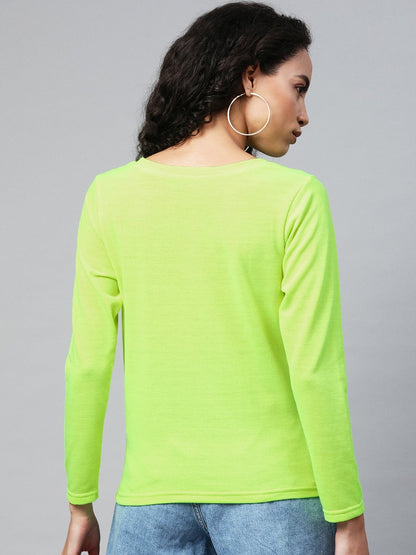 Women's Neon Green Full Sleeve Henley T-Shirt