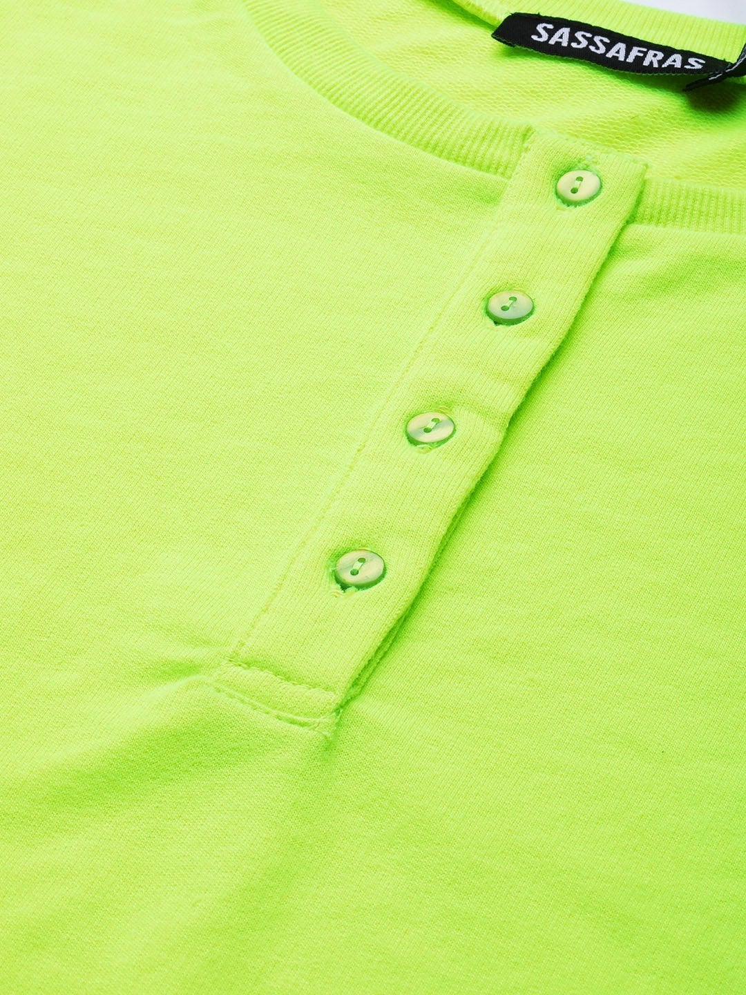 Women's Neon Green Full Sleeve Henley T-Shirt