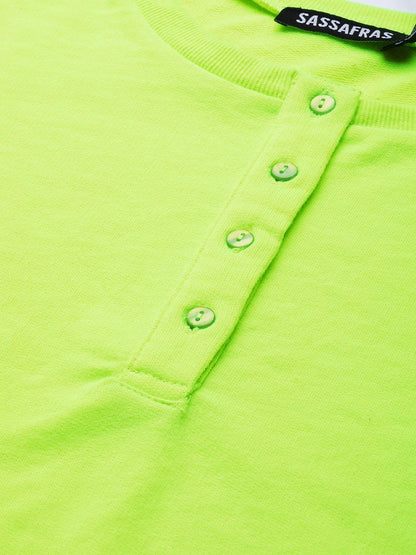 Women's Neon Green Full Sleeve Henley T-Shirt