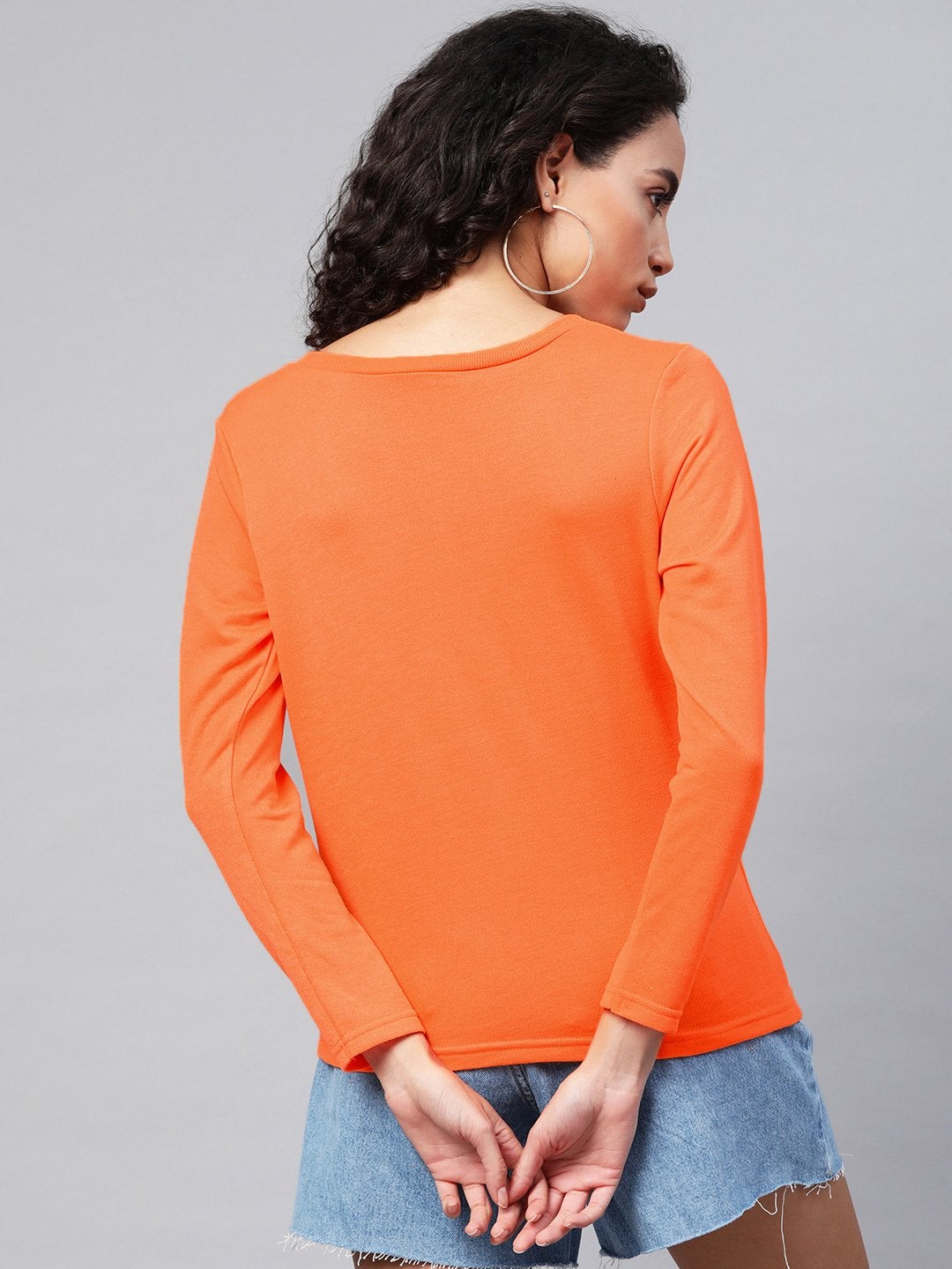 Women's Neon Orange Full Sleeve Henley T-Shirt