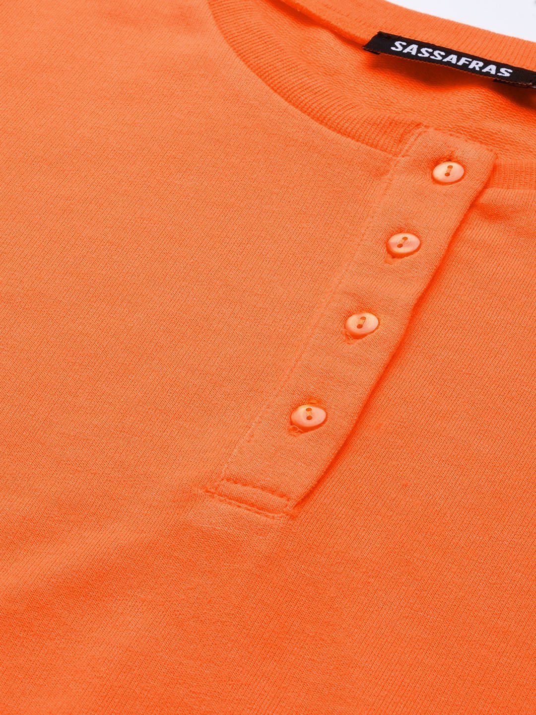 Women's Neon Orange Full Sleeve Henley T-Shirt