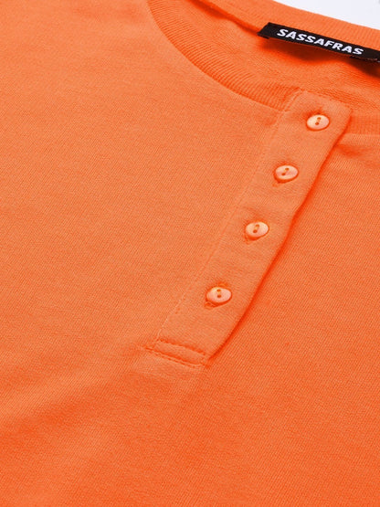 Women's Neon Orange Full Sleeve Henley T-Shirt