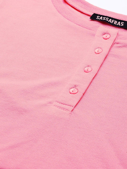 Women's Pink Full Sleeve Henley T-Shirt