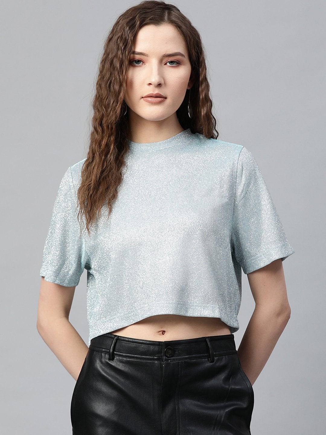 Women's Blue Lurex Boxy Top