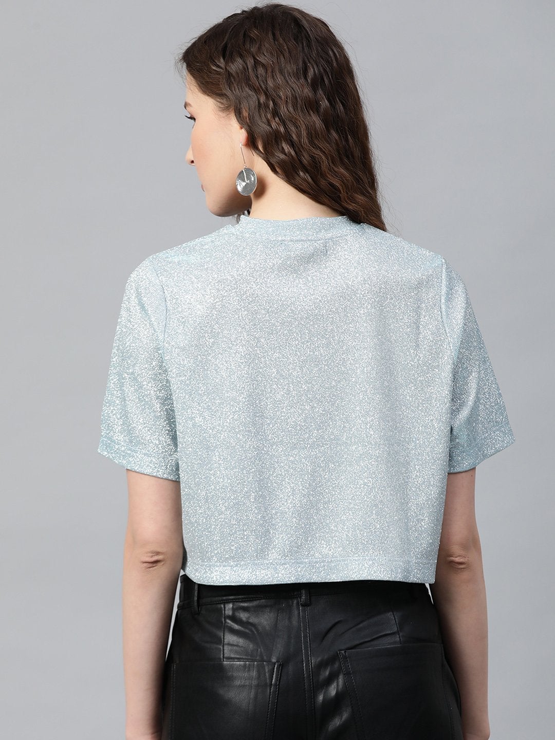 Women's Blue Lurex Boxy Top