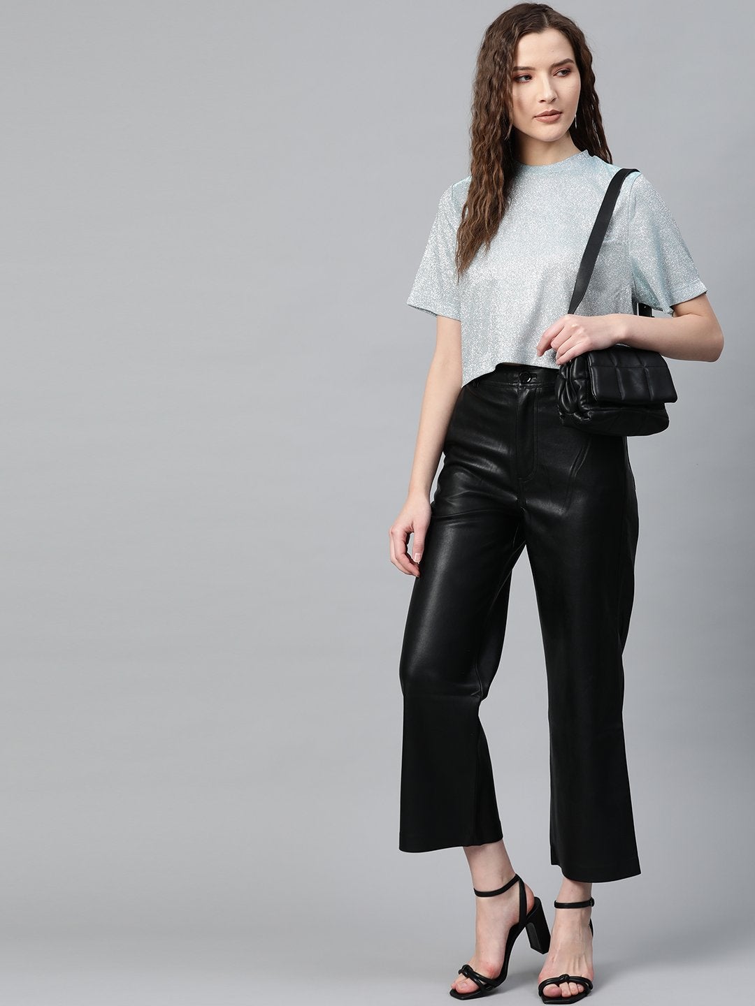 Women's Blue Lurex Boxy Top