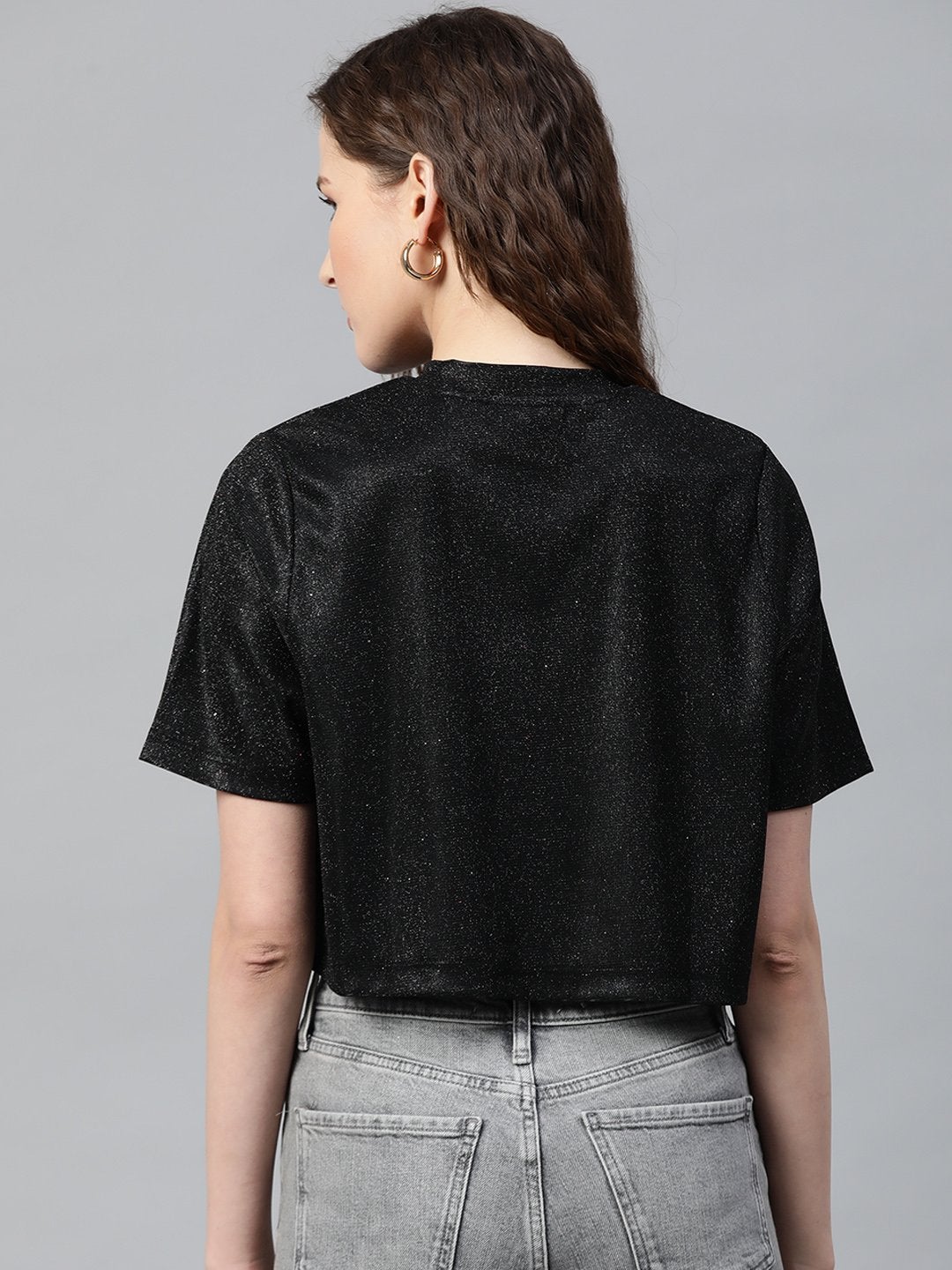 Women's Black Lurex Boxy Top