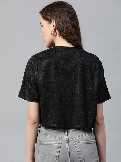Women's Black Lurex Boxy Top