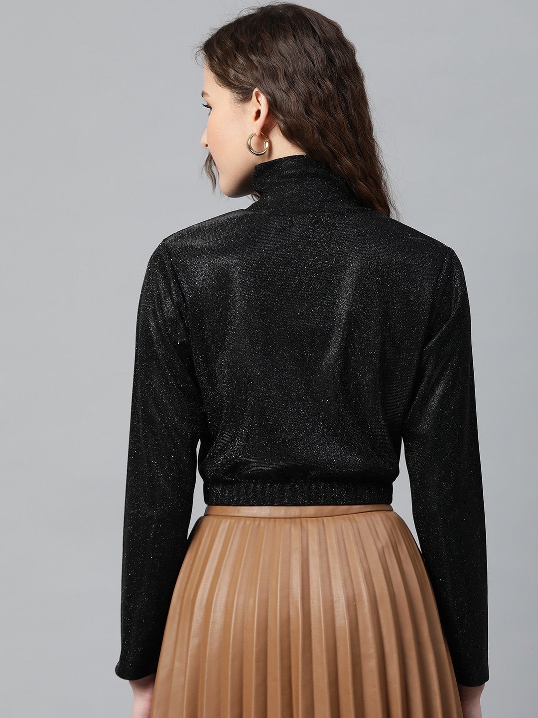 Women's Black Lurex High Neck Top