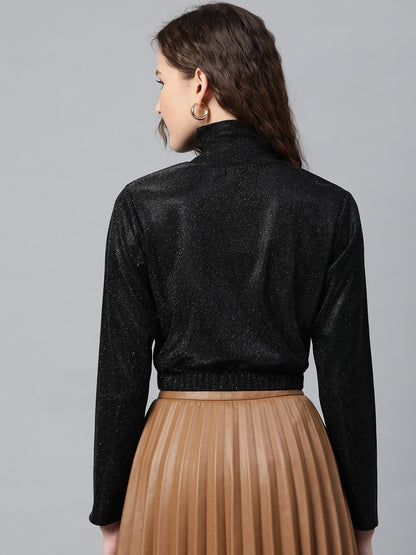 Women's Black Lurex High Neck Top