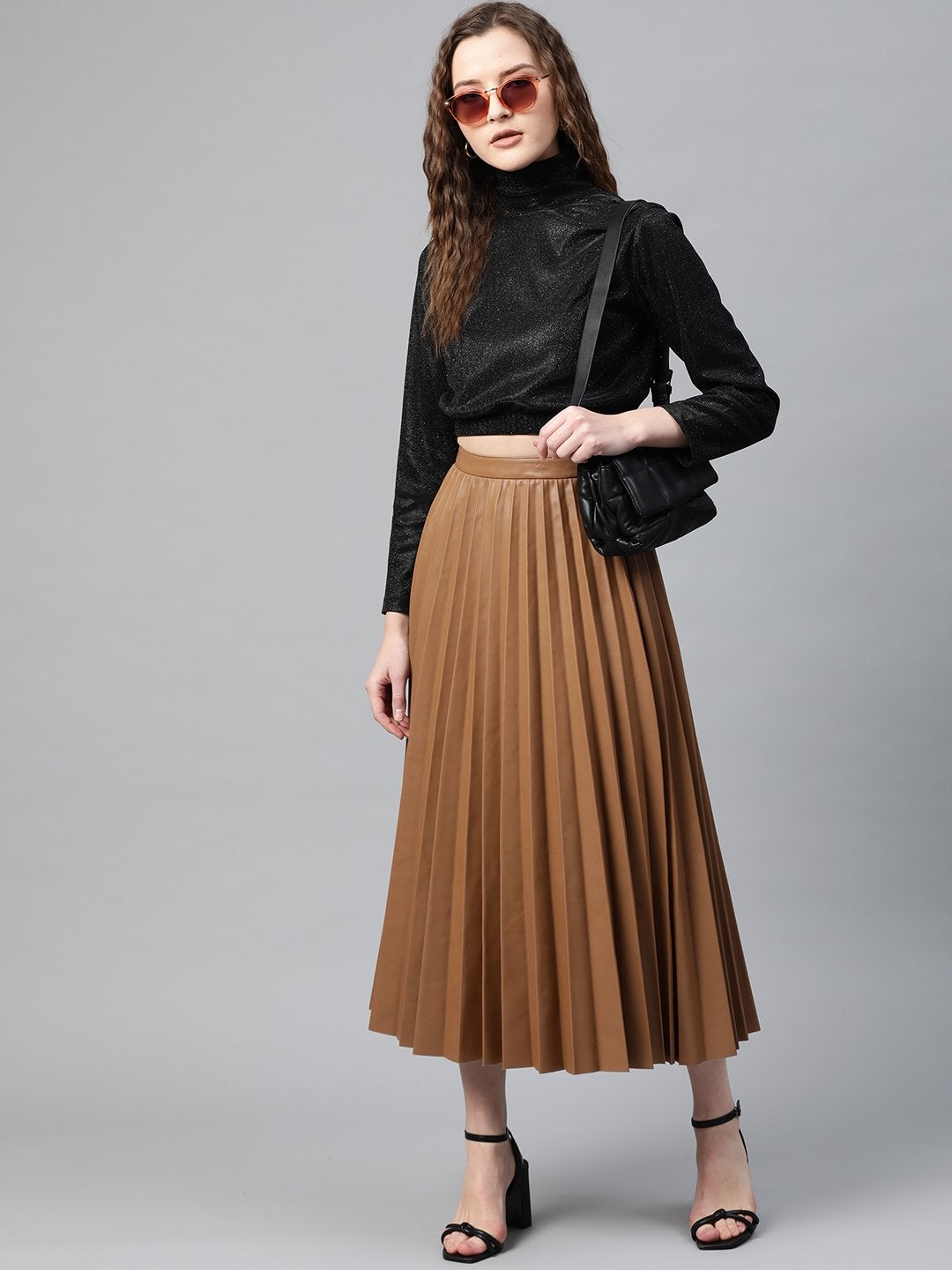 Women's Black Lurex High Neck Top