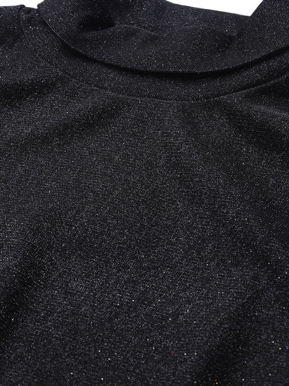 Women's Black Lurex High Neck Top