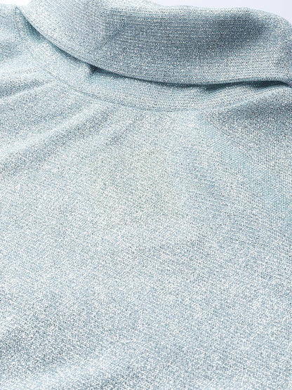 Women's Blue Lurex High Neck Top