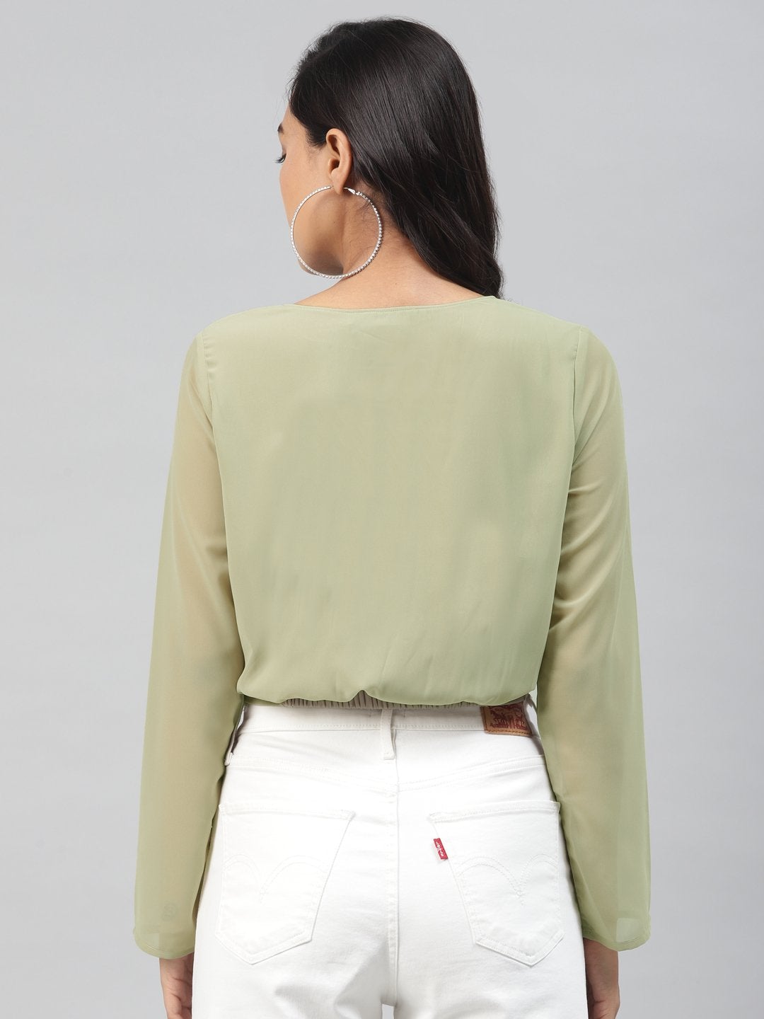 Women's Olive Front Twisted Crop Top
