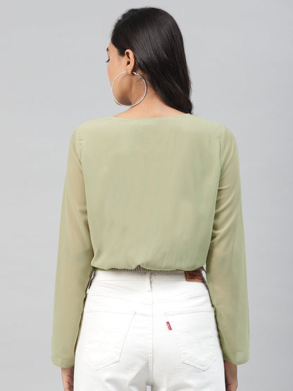 Women's Olive Front Twisted Crop Top