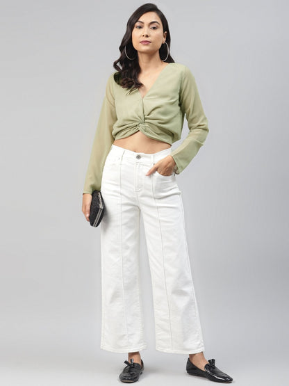 Women's Olive Front Twisted Crop Top