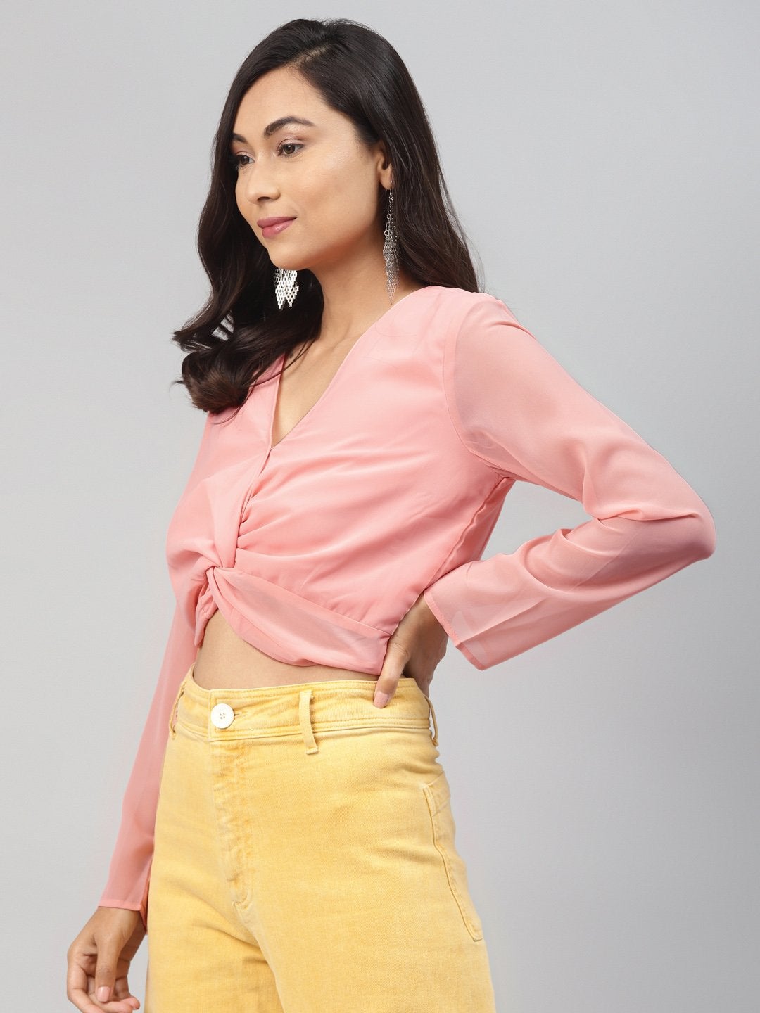 Women's Pink Front Twisted Crop Top