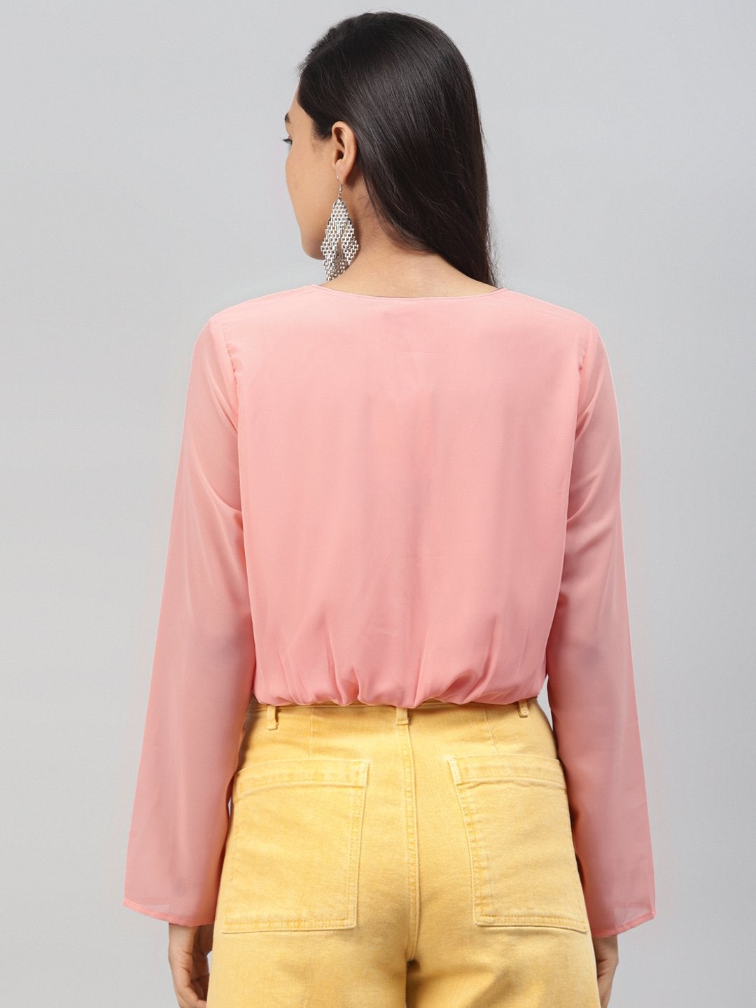 Women's Pink Front Twisted Crop Top