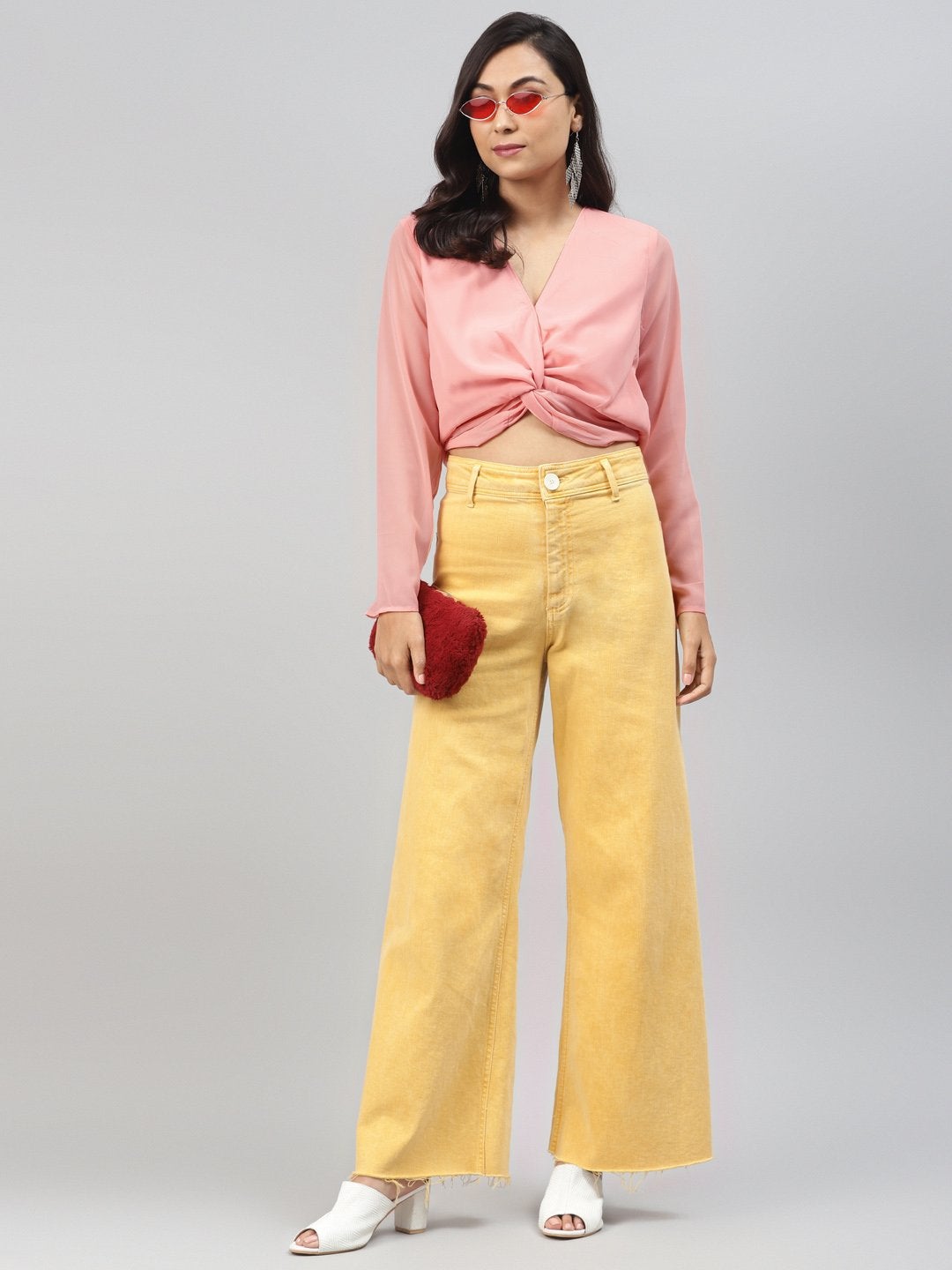 Women's Pink Front Twisted Crop Top
