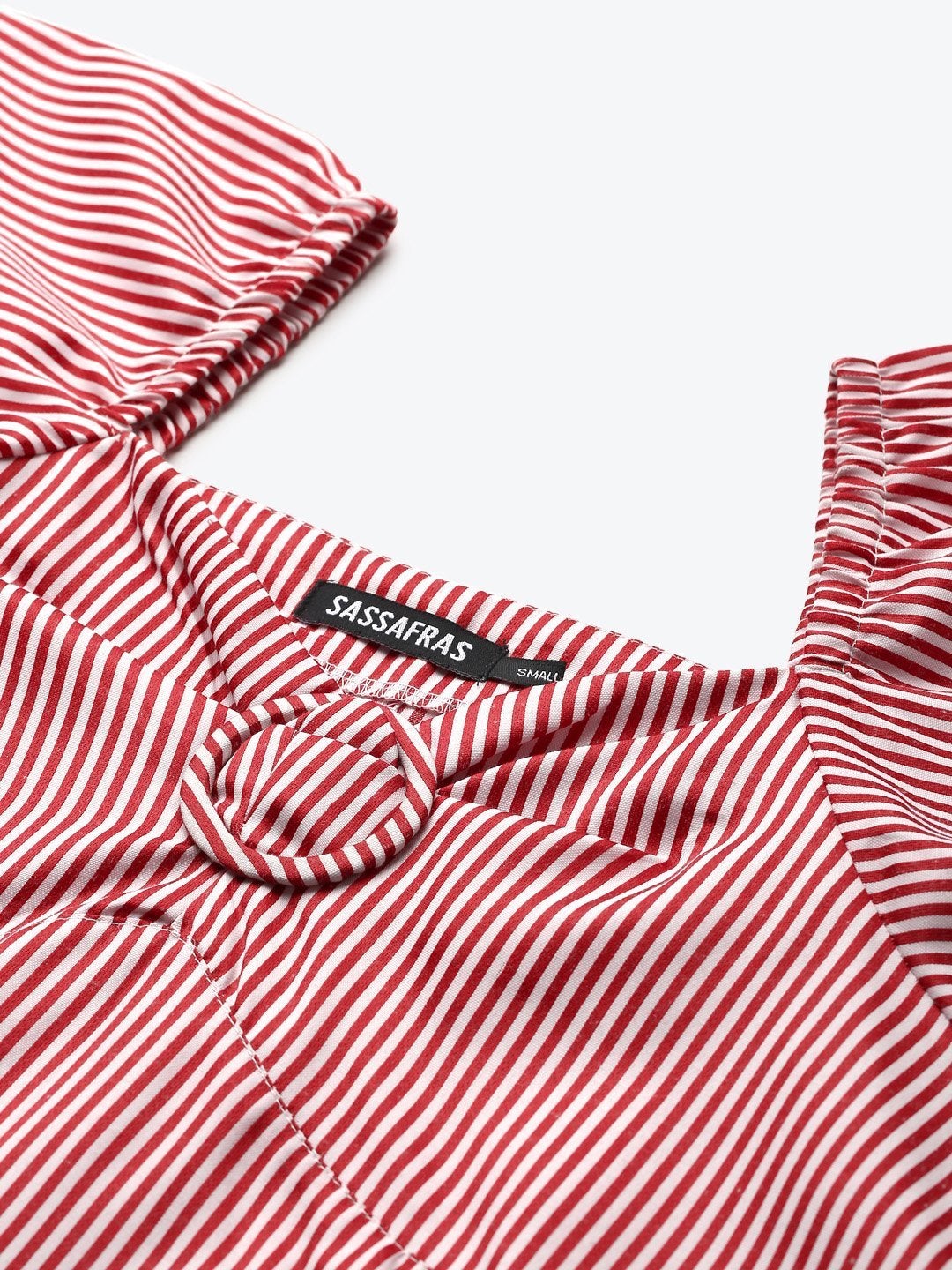 Women's Red Stripes Puff Sleeves Top