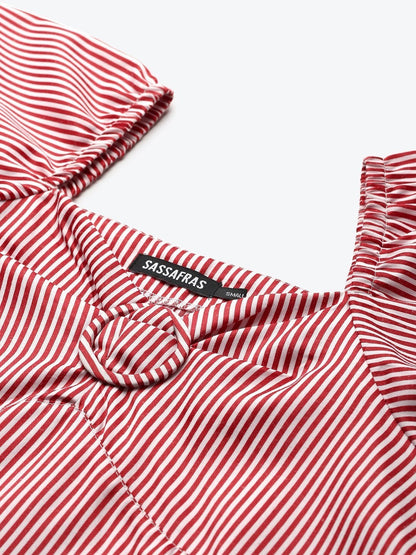 Women's Red Stripes Puff Sleeves Top