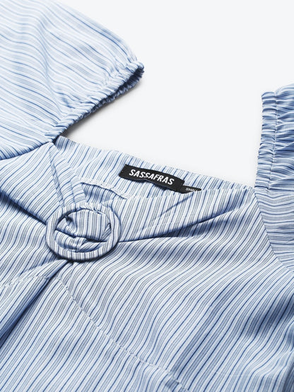 Women's Blue Stripe Puff Sleeve Top