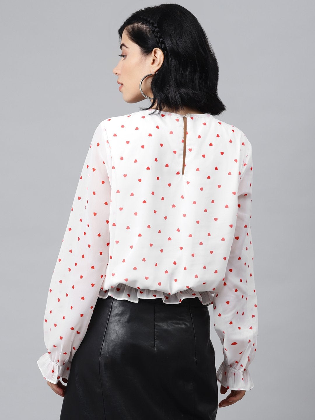Women's White Smocking Top With Red Hearts