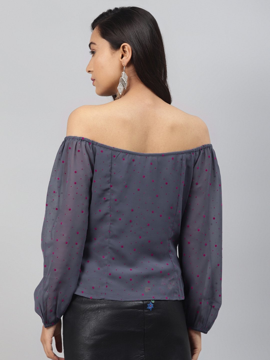 Women's Blue Flock Print Boat Neck Top