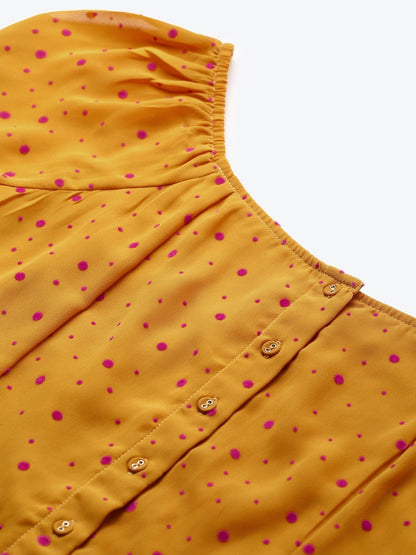 Women's Mustard Flock Print Boat Neck Top
