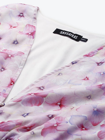 Women's Pink Colour Floral V Neck Smocking Top