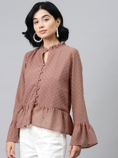Women's Dusty Pink Front Frill Detail Top