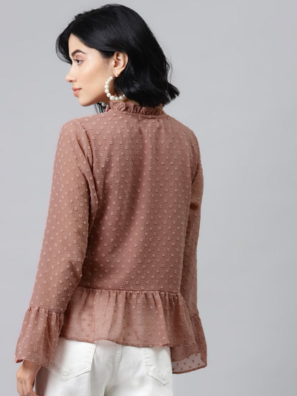 Women's Dusty Pink Front Frill Detail Top