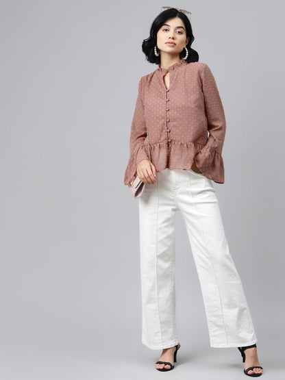 Women's Dusty Pink Front Frill Detail Top
