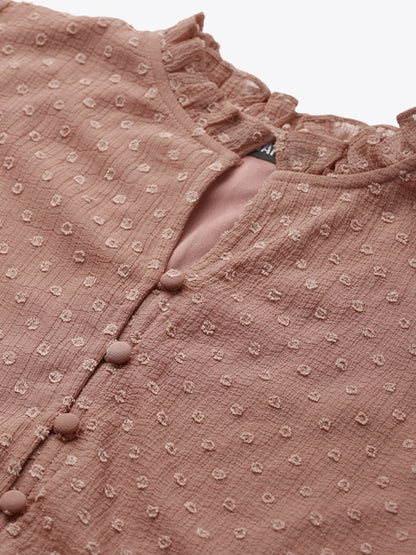 Women's Dusty Pink Front Frill Detail Top