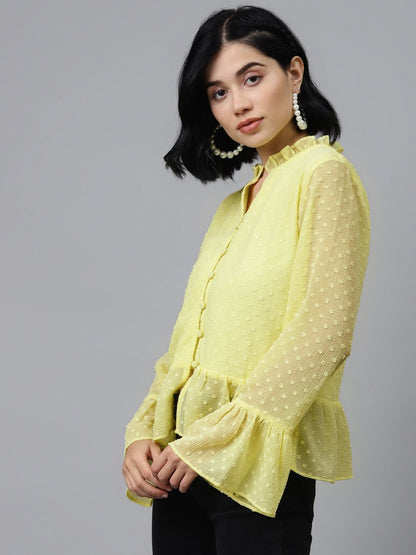 Women's Yellow Front Frill Detail Top