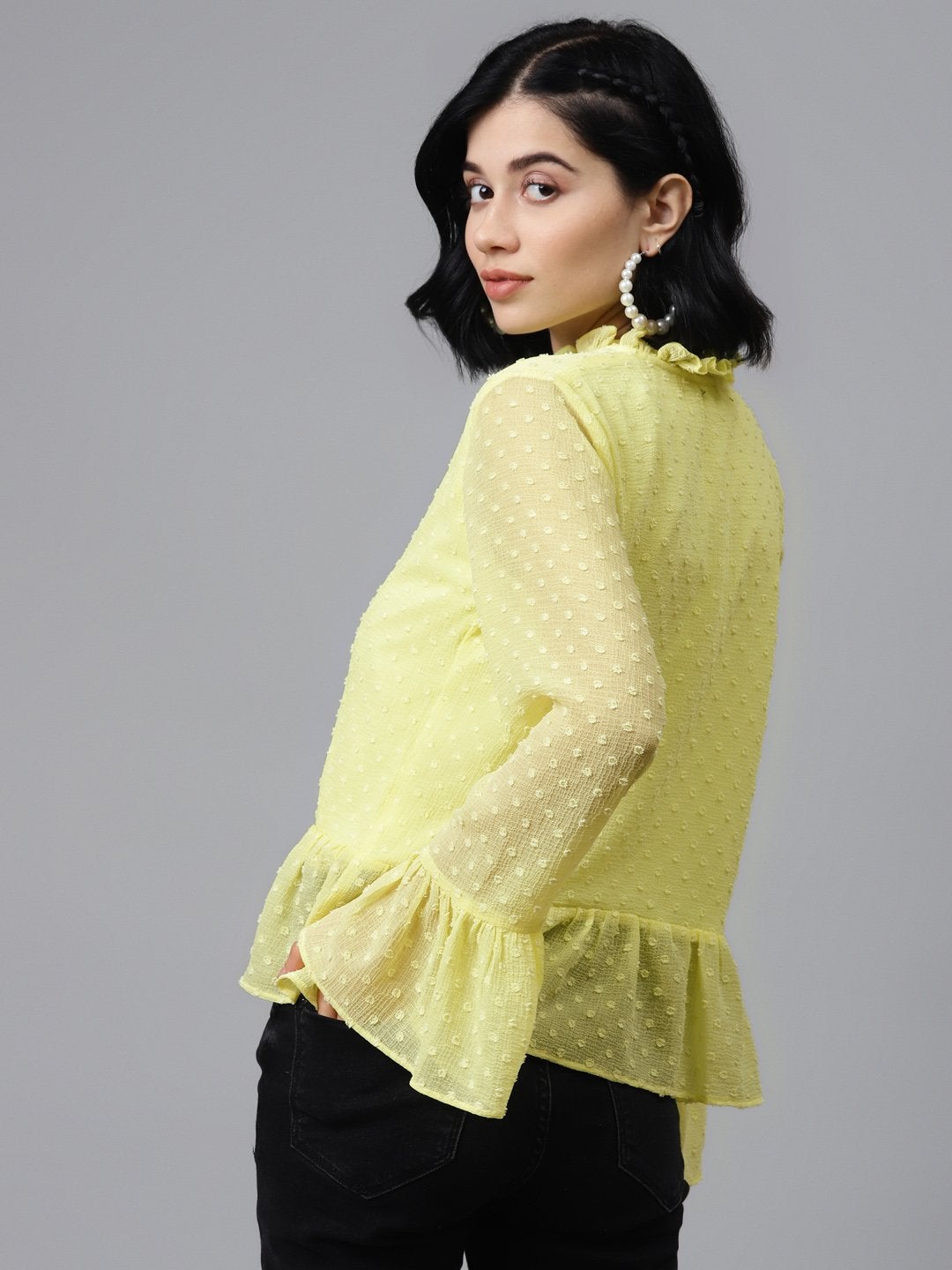 Women's Yellow Front Frill Detail Top