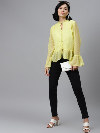 Women's Yellow Front Frill Detail Top