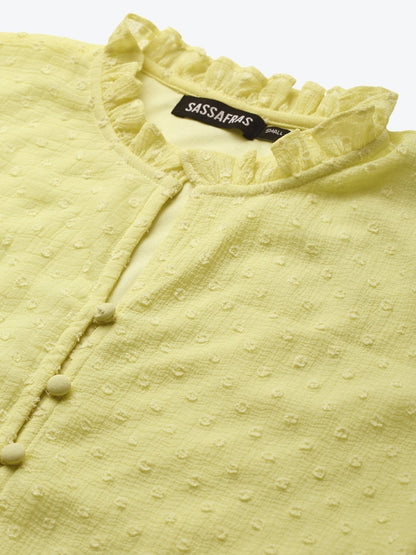 Women's Yellow Front Frill Detail Top