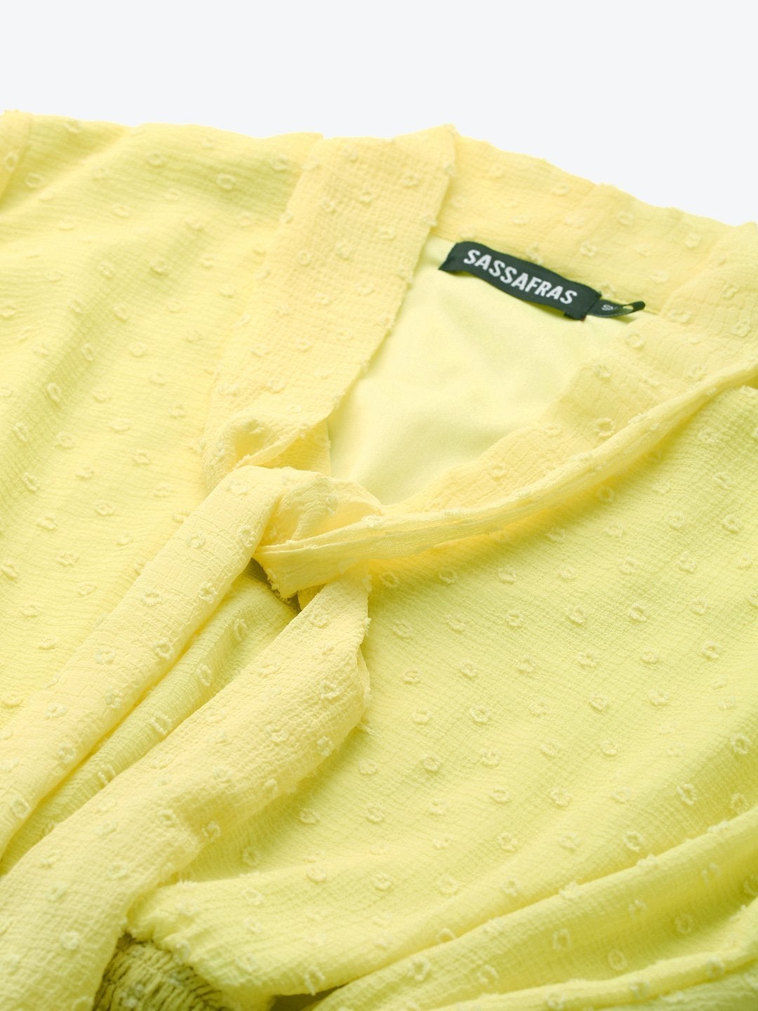 Women's Yellow Front Bow Smocking Crop Top