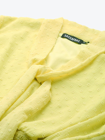 Women's Yellow Front Bow Smocking Crop Top