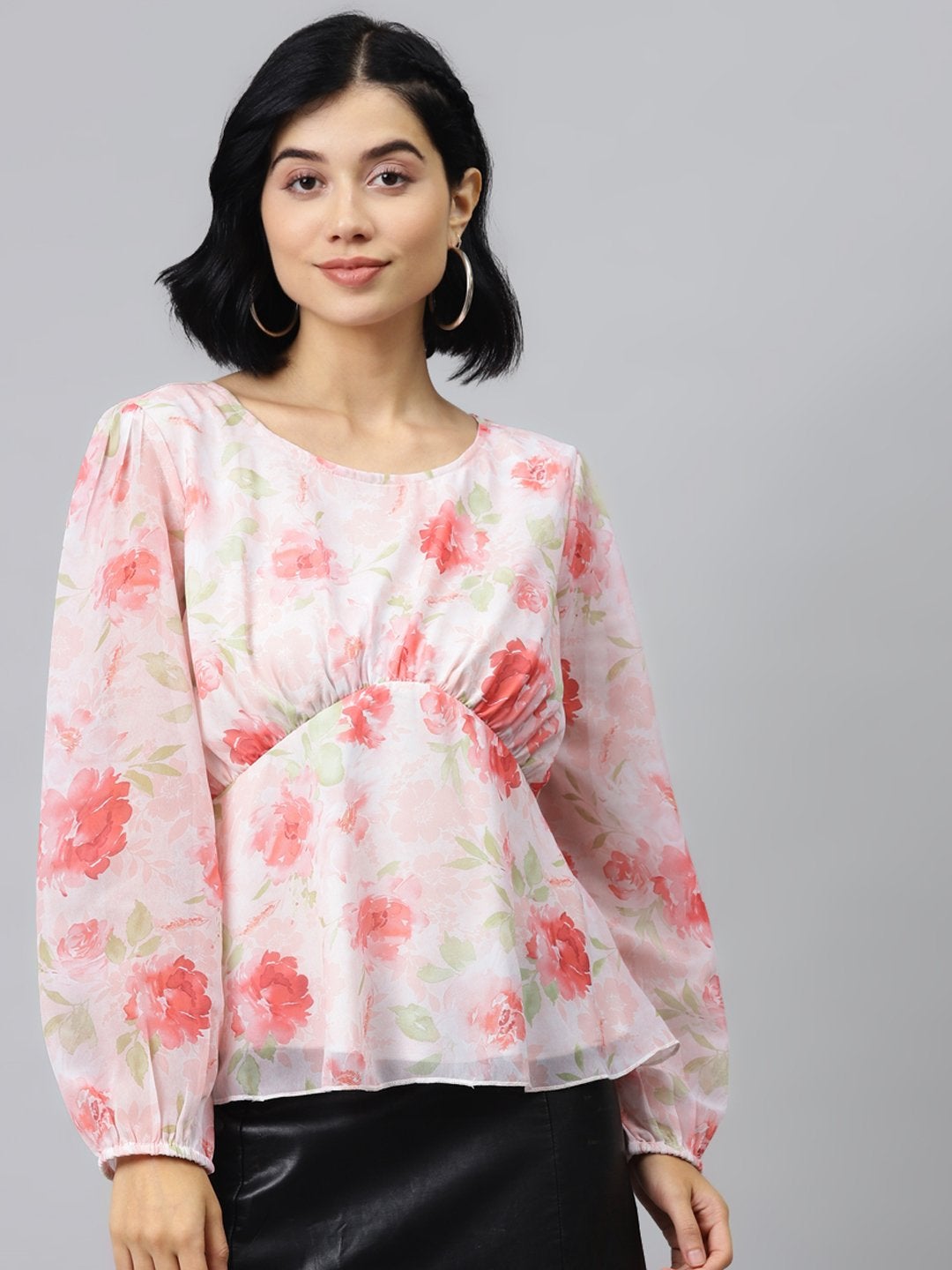 Women's Light Pink Floral Peplum Top