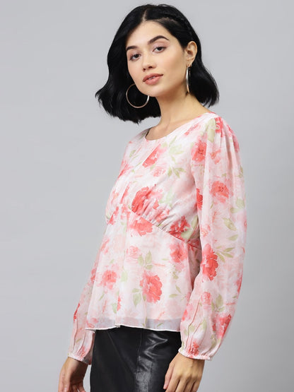 Women's Light Pink Floral Peplum Top