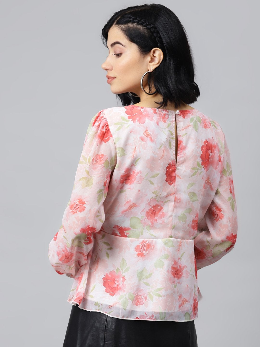 Women's Light Pink Floral Peplum Top