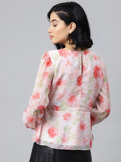 Women's Light Pink Floral Peplum Top