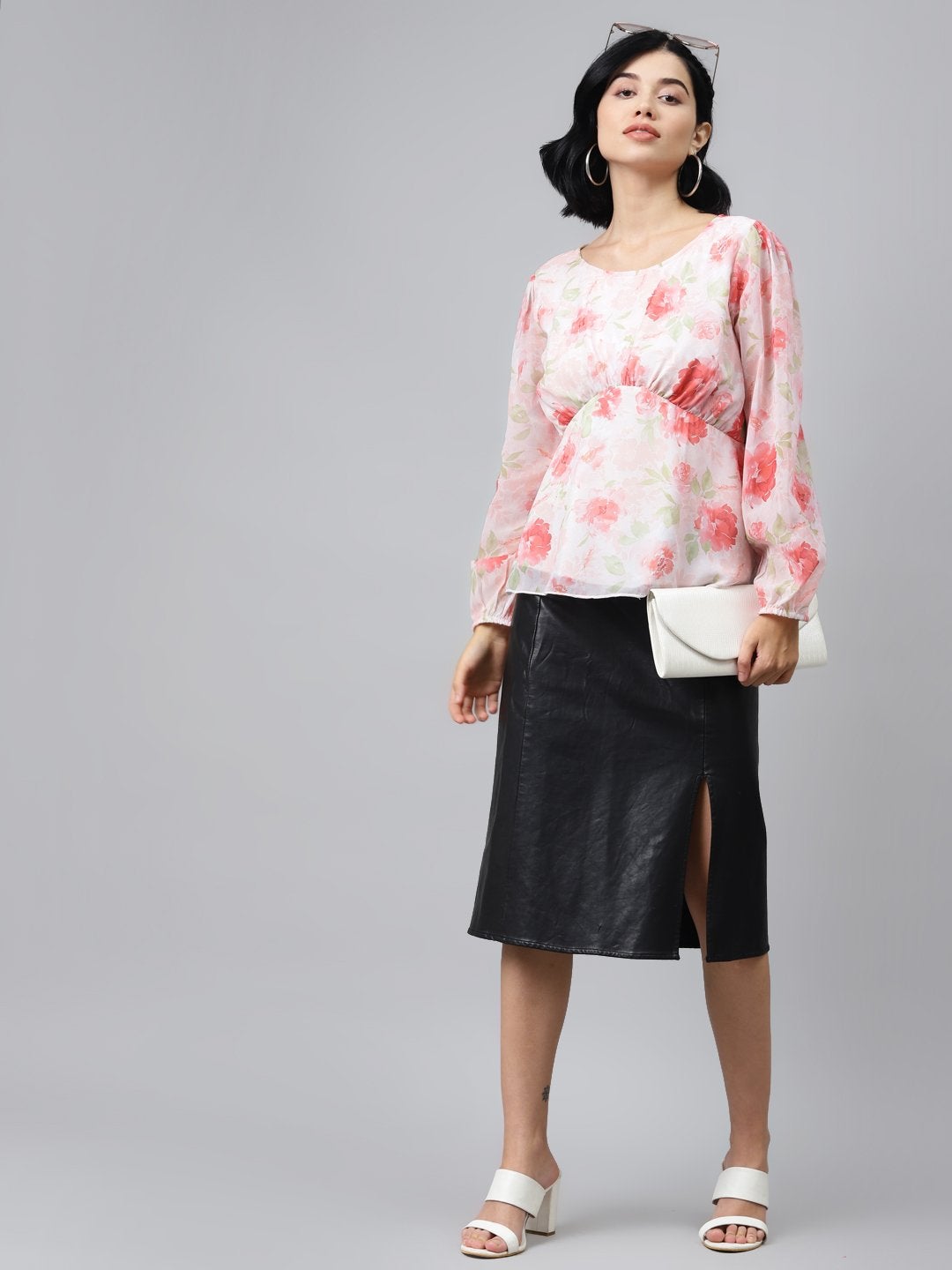 Women's Light Pink Floral Peplum Top
