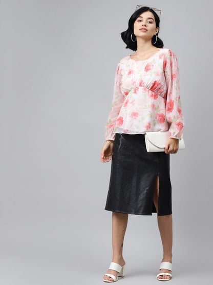 Women's Light Pink Floral Peplum Top